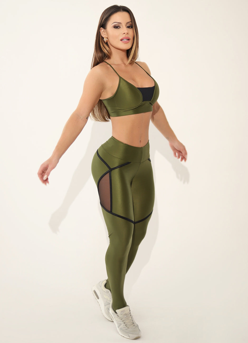 Legging Cós Médio Superhot Wet+ Verde Oliva CAL5355